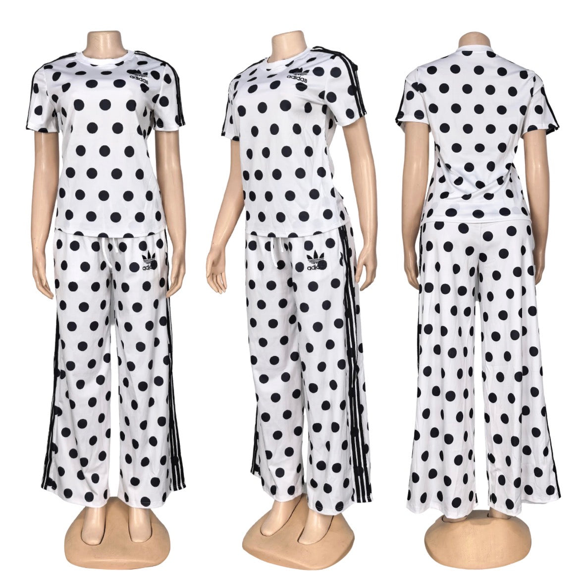 Adidas Polka Dot Two Piece Flared Pants Sets