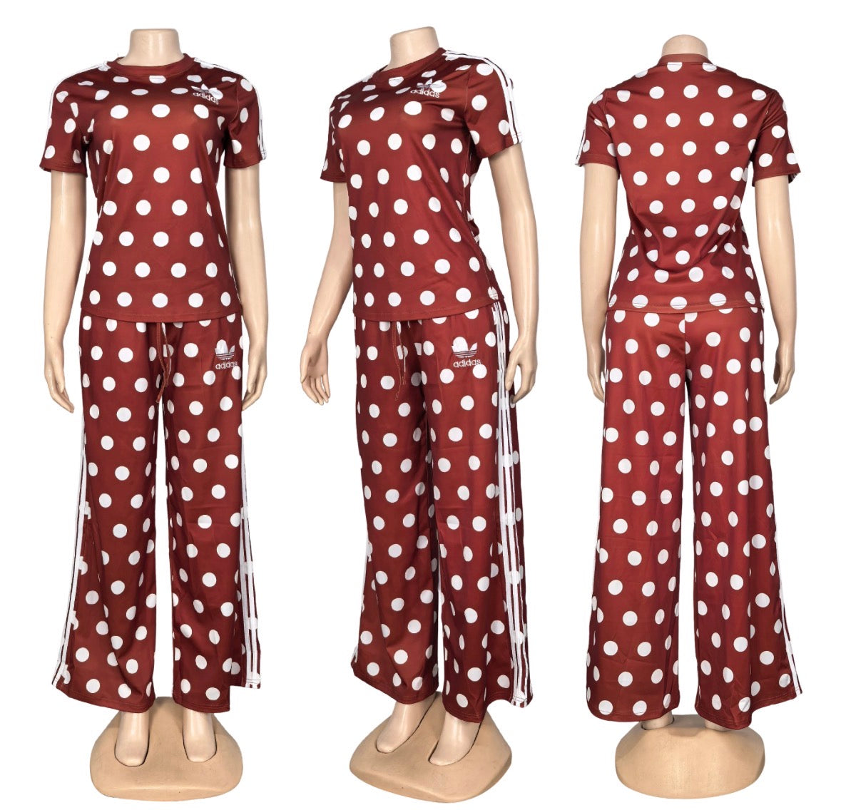 Adidas Polka Dot Two Piece Flared Pants Sets