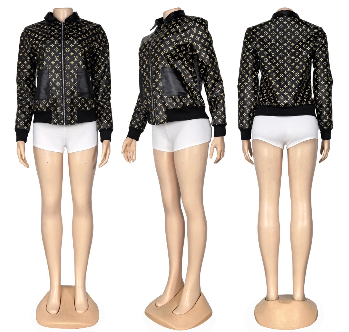 Black & Gold Leather LV Varsity Jacket