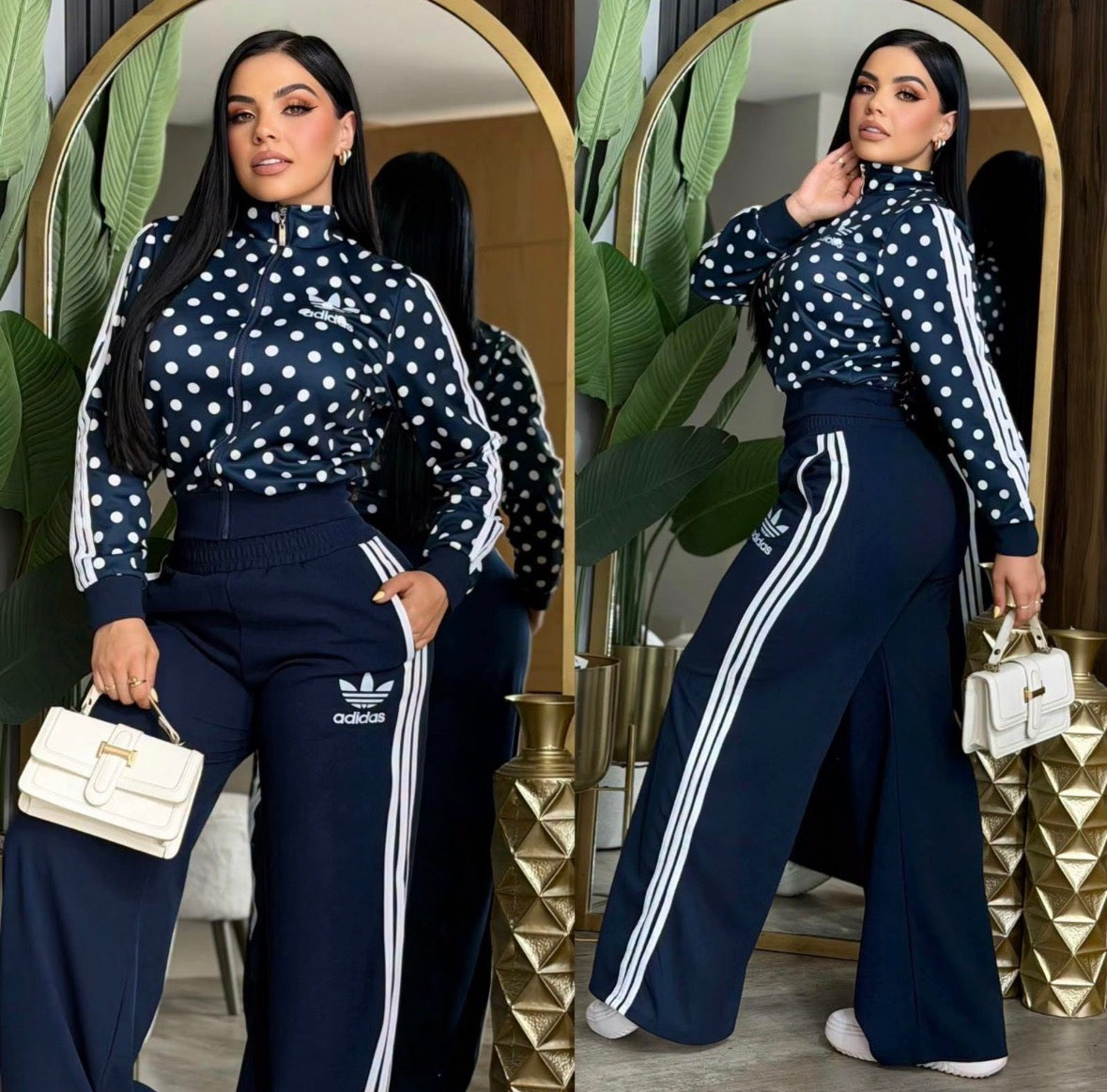 Polka Dot Adidas Flared Pants Sets