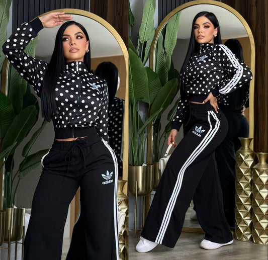 Polka Dot Adidas Flared Pants Sets