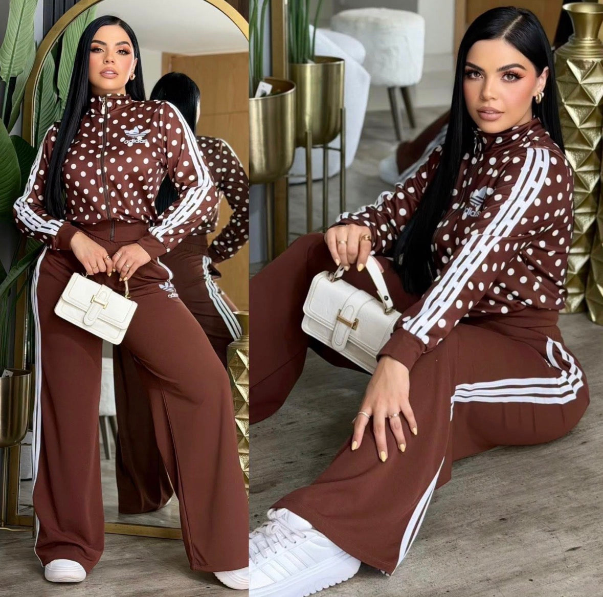 Polka Dot Adidas Flared Pants Sets