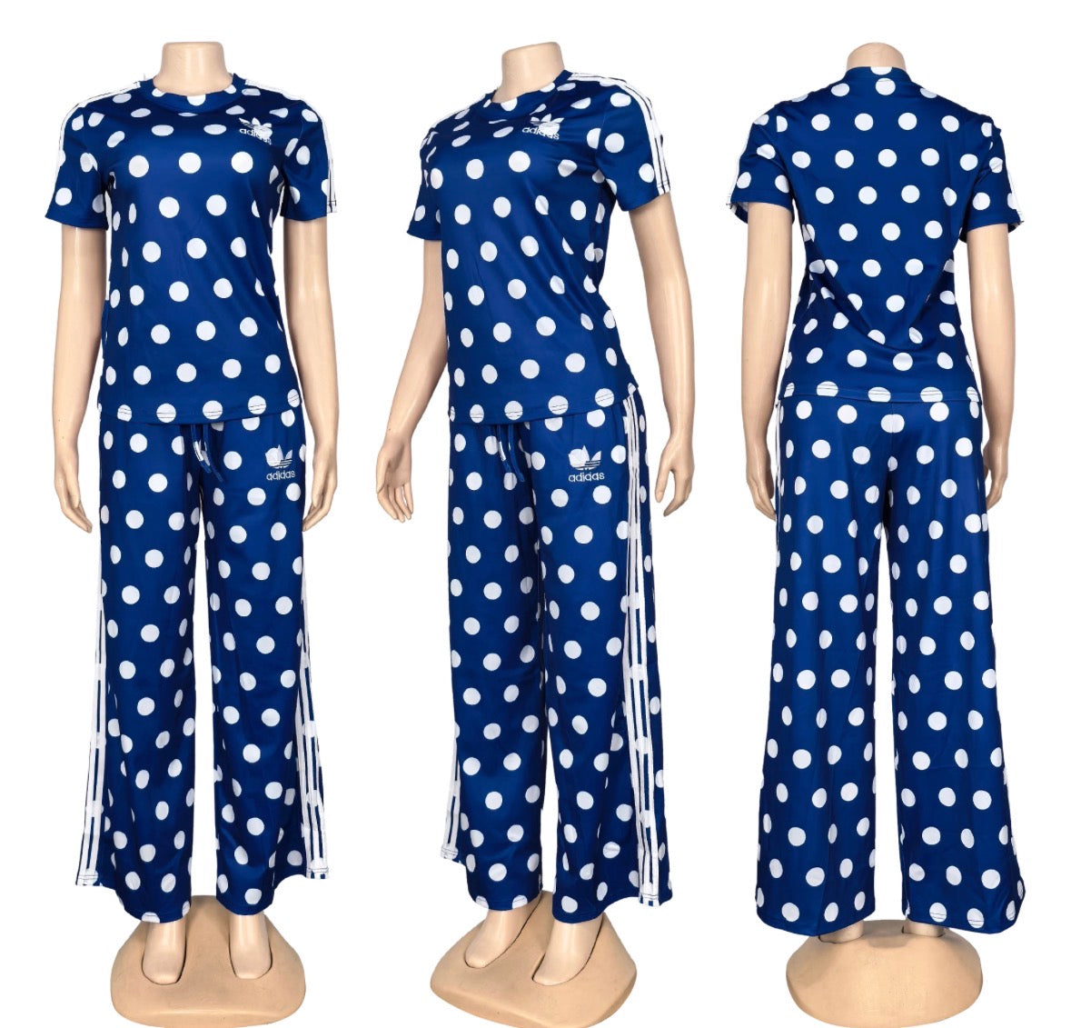 Adidas Polka Dot Two Piece Flared Pants Sets