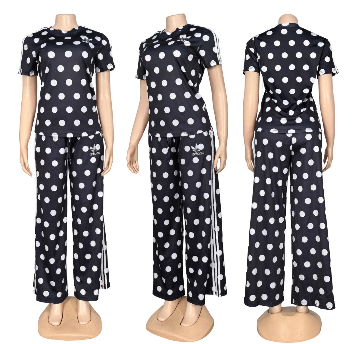 Adidas Polka Dot Two Piece Flared Pants Sets