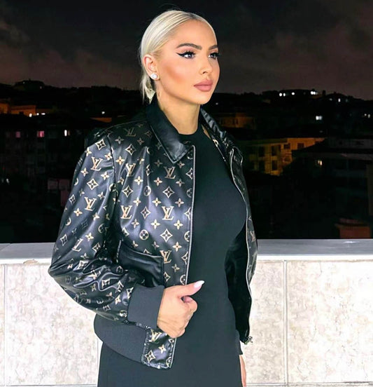 Black & Gold Leather LV Varsity Jacket