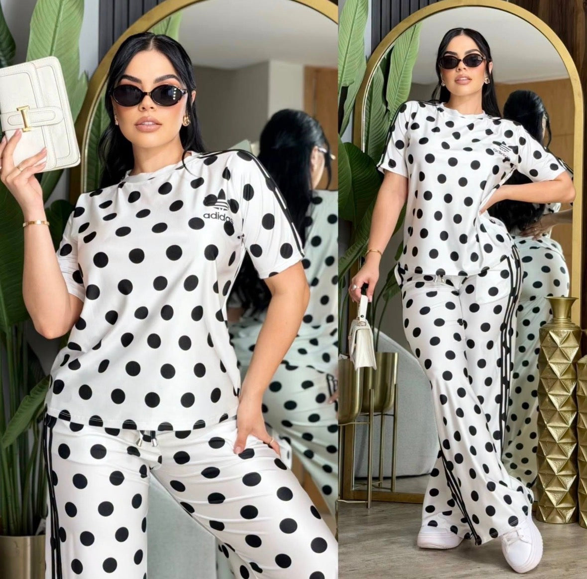 Adidas Polka Dot Two Piece Flared Pants Sets